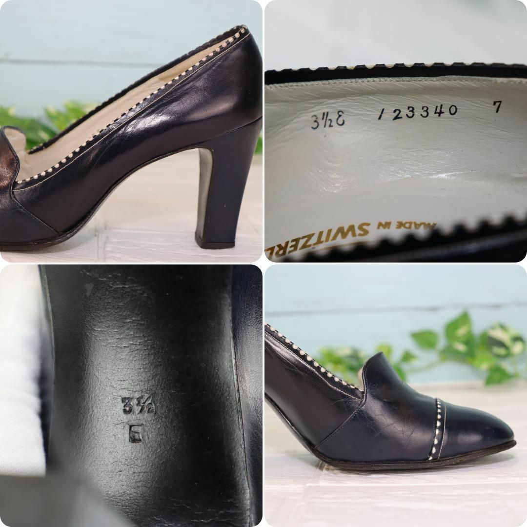 BALLY バリー レザーパンプス 22.0 紺×白 太ヒール ほぼ未使用 8
