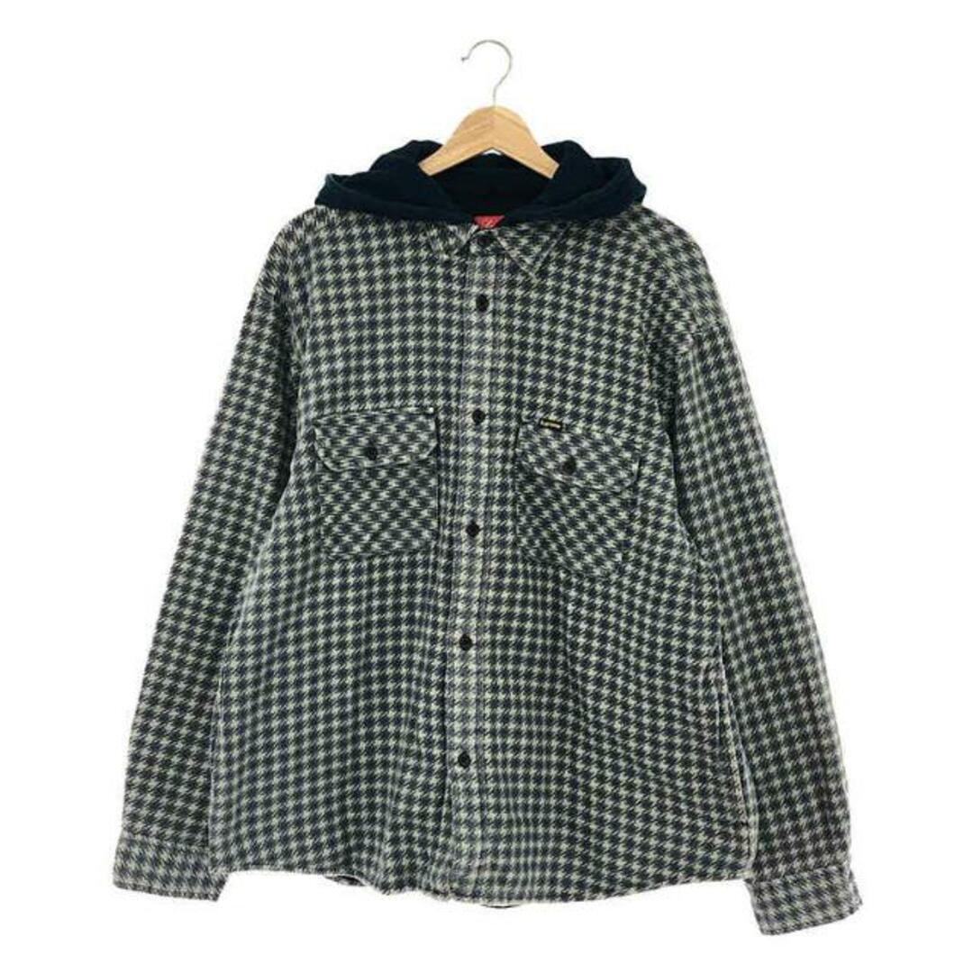 Supreme シュプリーム シャツ 千鳥柄 裏地サーマル フード付き ヘビー フランネルシャツ Houndstooth Flannel Hooded Shirt 22AW ライトネイビー XL トップス カジュアル 長袖 【メンズ】【美品】