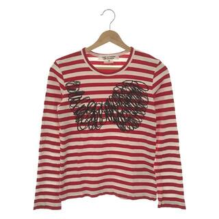 COMME des GARCONS COMME des GARCONS / コムコム | 2014SS | プリント ボーダー ロングスリーブ Tシャツ | XS | レッド / ホワイト | レディース(Tシャツ(長袖/七分))