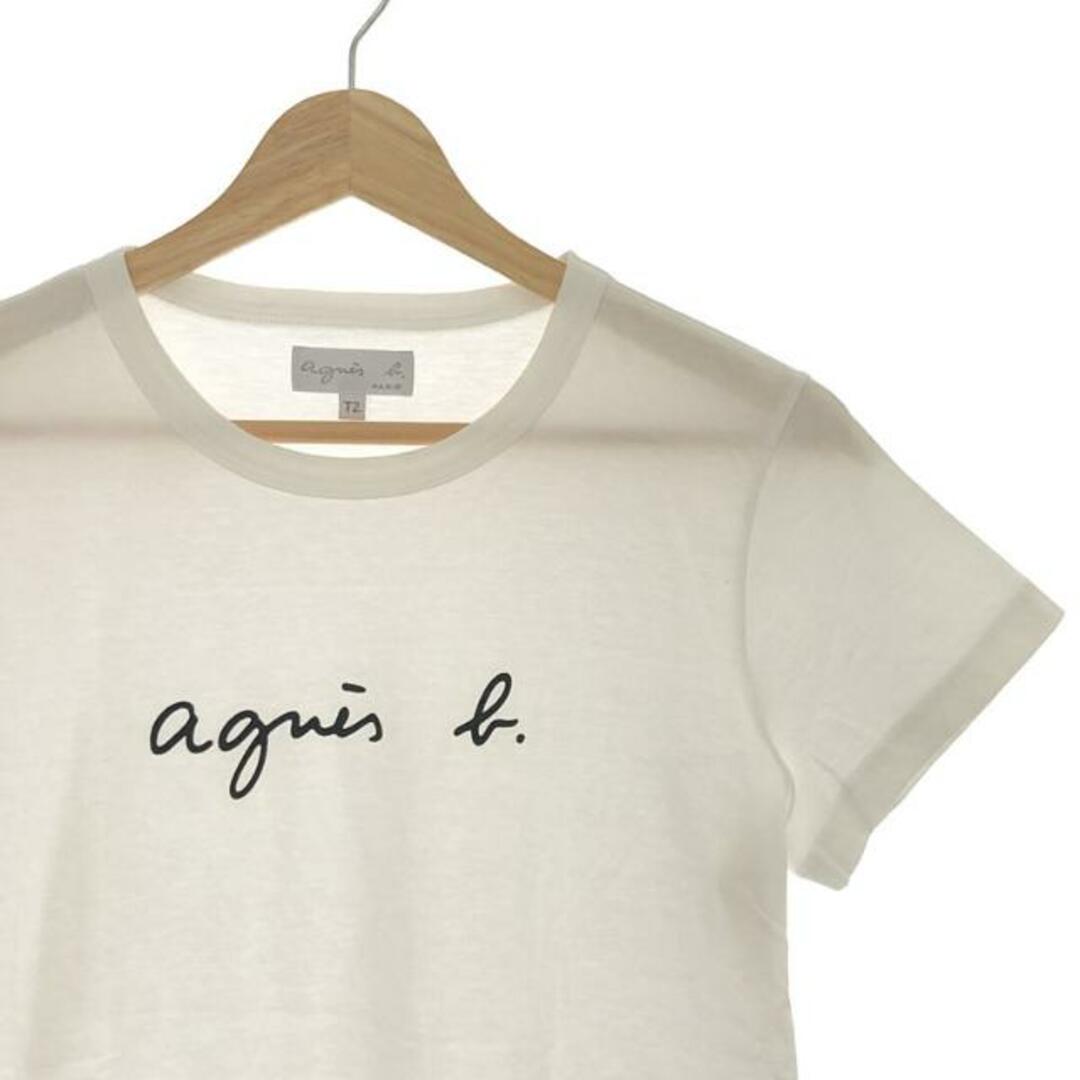 良品！ agnes b. アニエスベー リネンTシャツ プリントロゴ 五分袖 麻