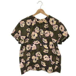 マルニ(Marni)の【美品】  MARNI / マルニ | タイプライターコットン フラワー ギャザー ブラウス | 14 | オリーブ | レディース(シャツ/ブラウス(半袖/袖なし))