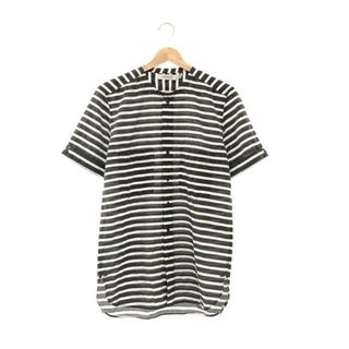 ノンネイティブ(nonnative)のnonnative / ノンネイティブ | ノーカラー ボーダー 半袖シャツ | 0 | グレー / ホワイト | メンズ(Tシャツ/カットソー(半袖/袖なし))