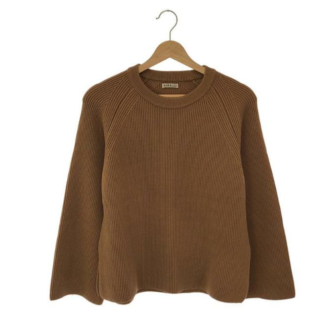 【美品】  AURALEE / オーラリー | SUPER FINE WOOL RIB KNIT RAGLAN PULLOVER ウール リブニット | 0 | ブラウン | レディース