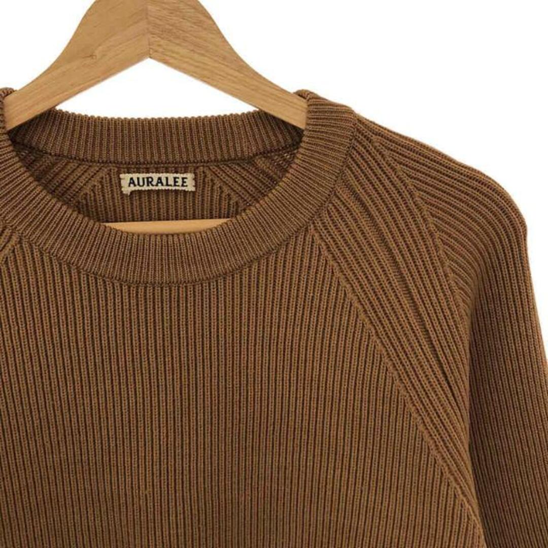 【美品】 AURALEE / オーラリー | SUPER FINE WOOL RIB KNIT RAGLAN PULLOVER ウール リブニット | 0 | ブラウン | レディース