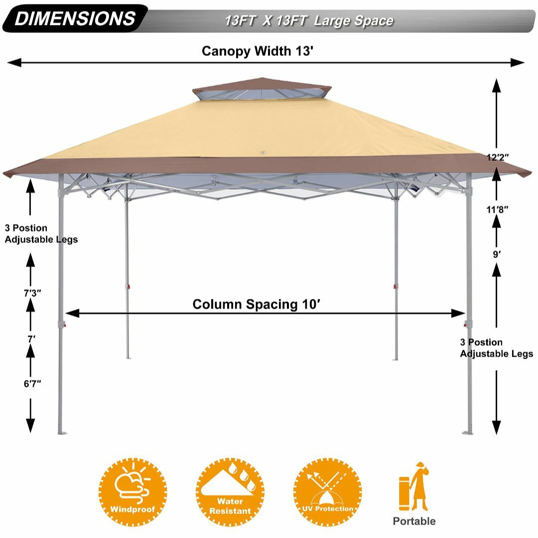 【色: ベージュ】ABCCANOPY ワンタッチタープテント 3mx3m センタ