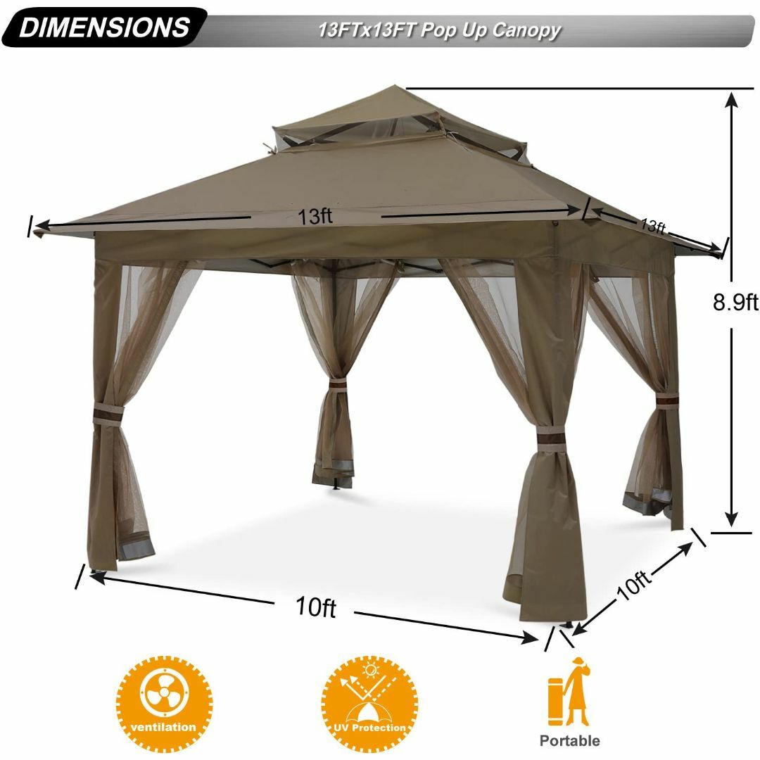 【色: ベージュ】ABCCANOPY ワンタッチタープテント 3mx3m センタ