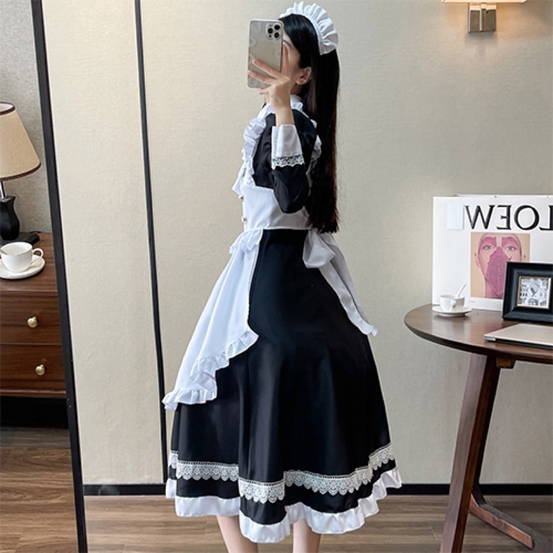 【1点のみ】メイド服 Sサイズ ミモレ丈 ワンピース メイドコス エンタメ/ホビーの同人誌(コスプレ)の商品写真