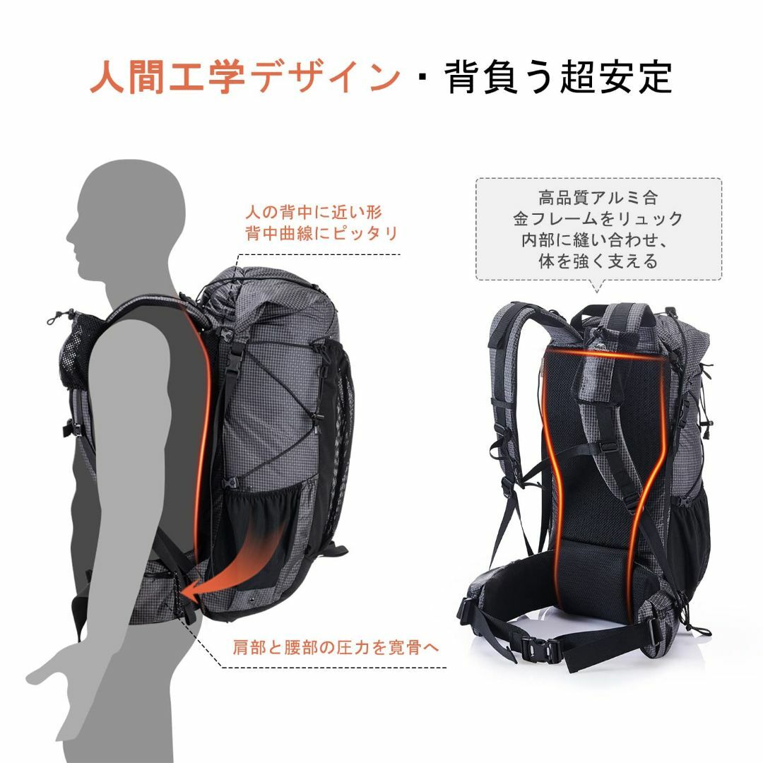 【色: ブラック(60+5L)】[Naturehike] 公式ショップ バックパ