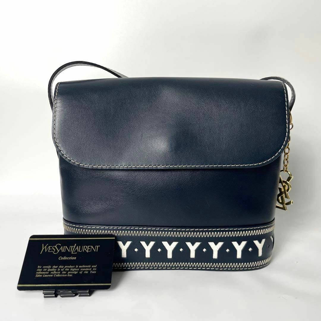 【美品】イヴ・サンローラン Yカットライン ネイビー レザー ショルダーバッグ | フリマアプリ ラクマ