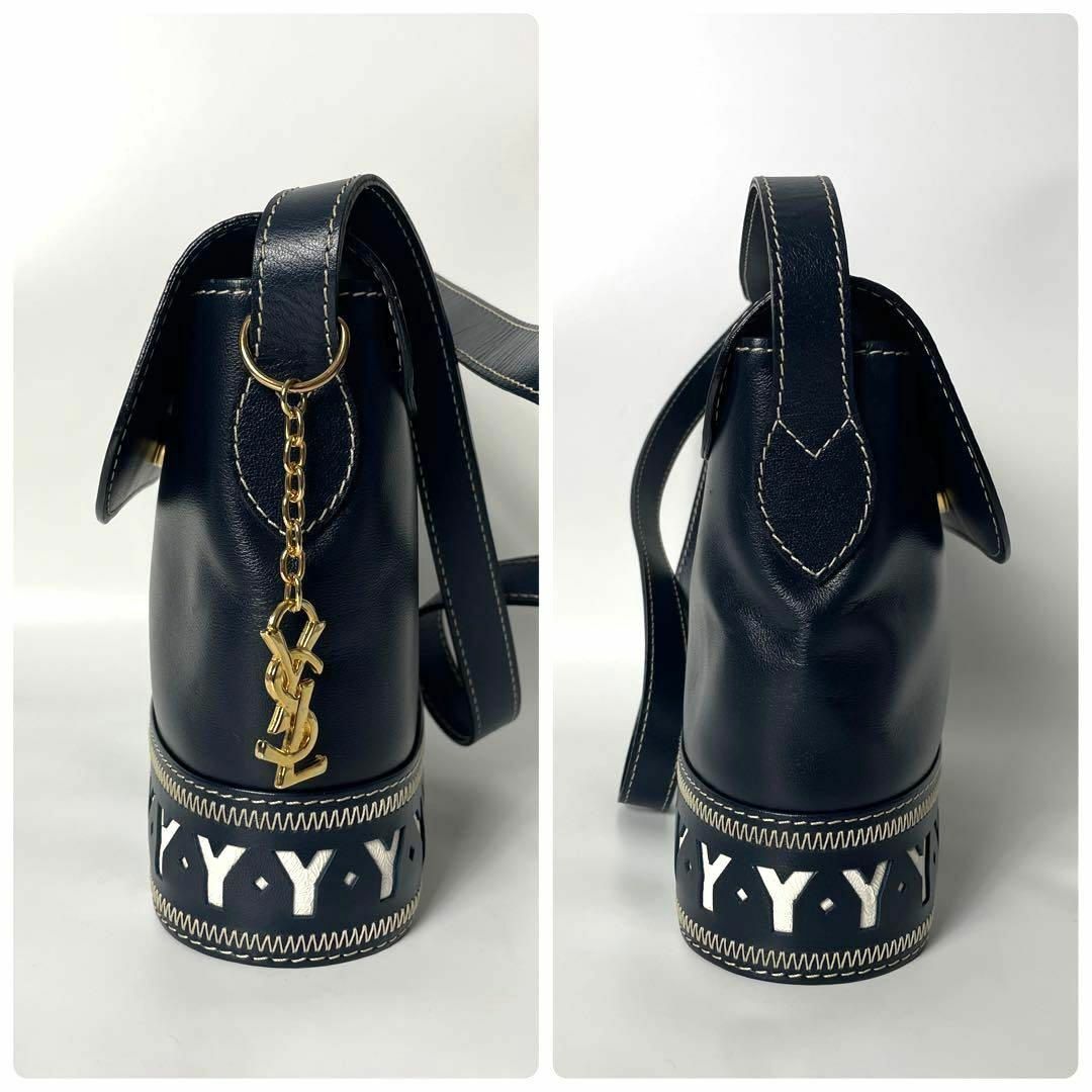 美品】イヴ・サンローラン Yカットライン ネイビー レザー ショルダー