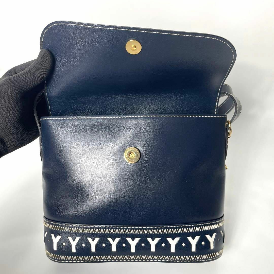 美品】イヴ・サンローラン Yカットライン ネイビー レザー ショルダー