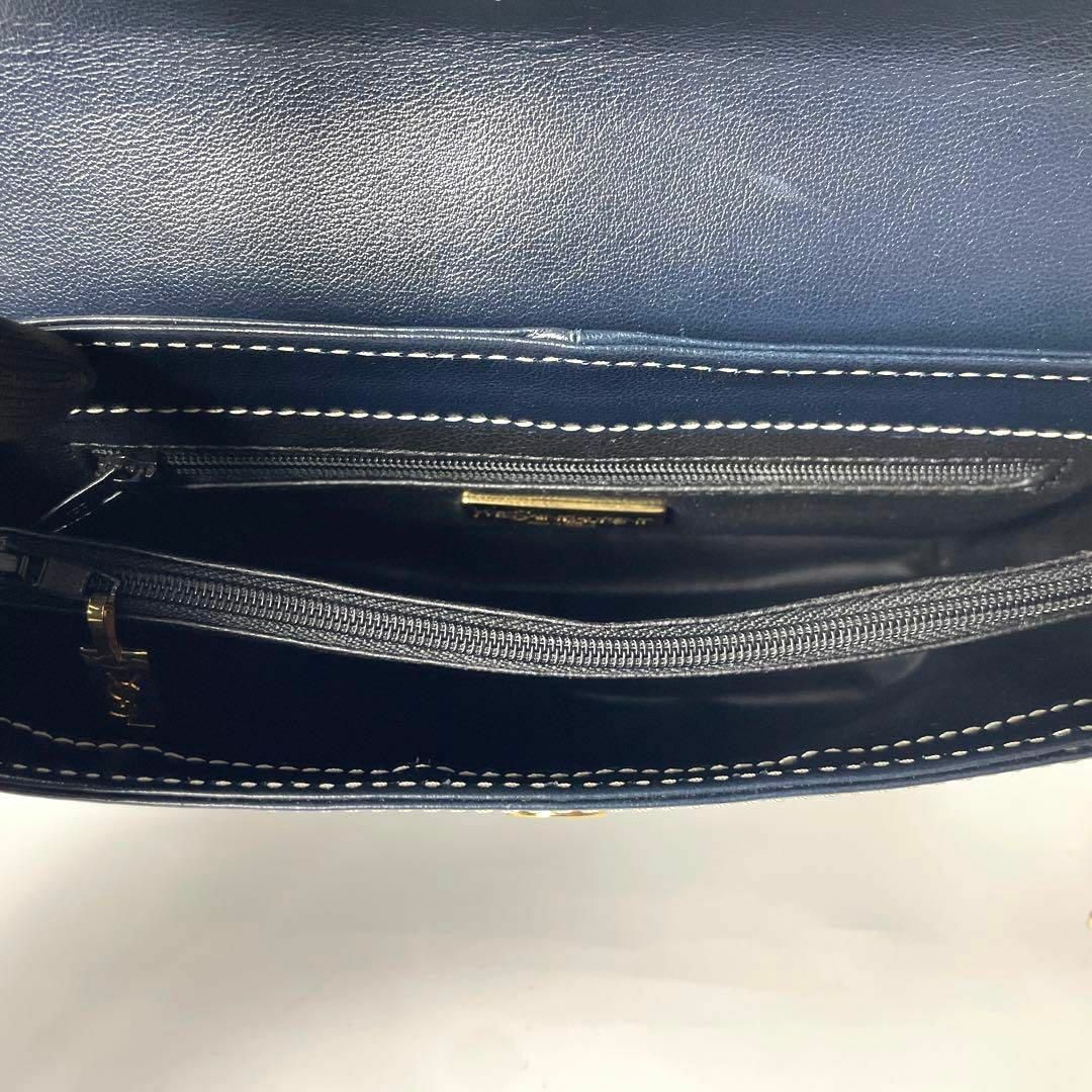 【美品】イヴ・サンローラン Yカットライン ネイビー レザー ショルダーバッグ