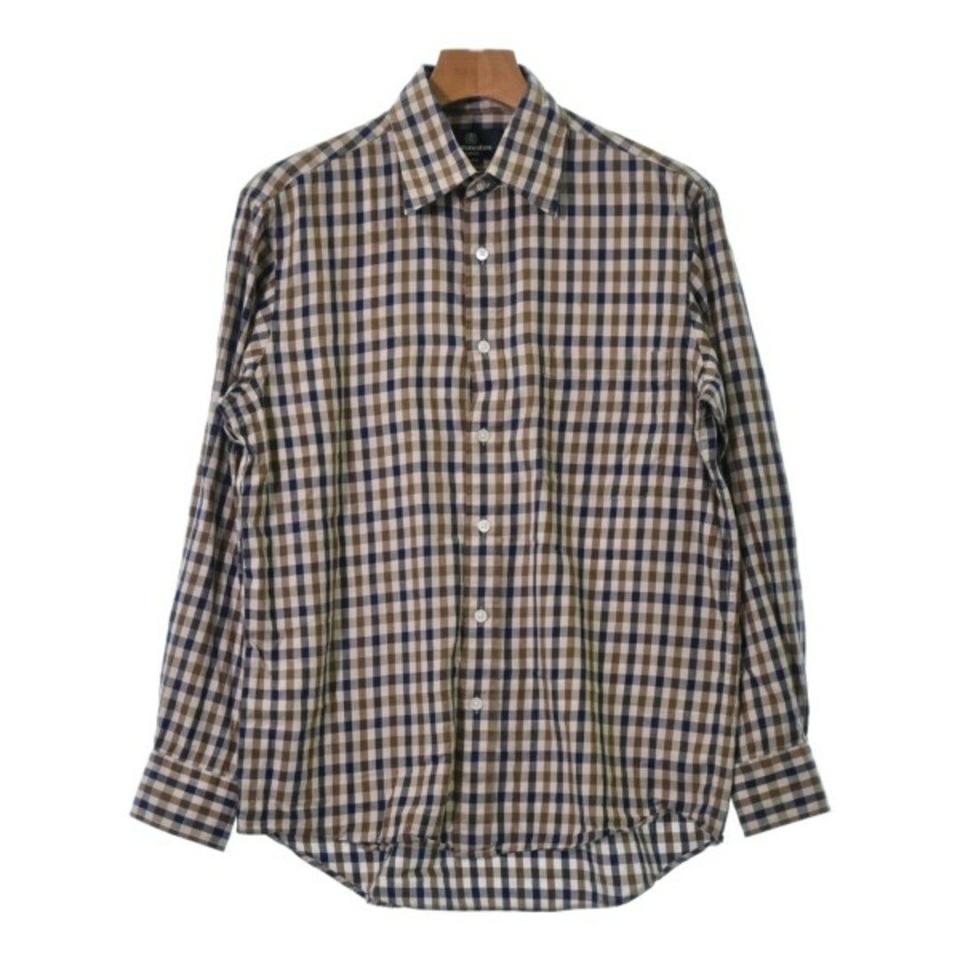 AQUASCUTUM カジュアルシャツ M ベージュx茶x紺(チェック)