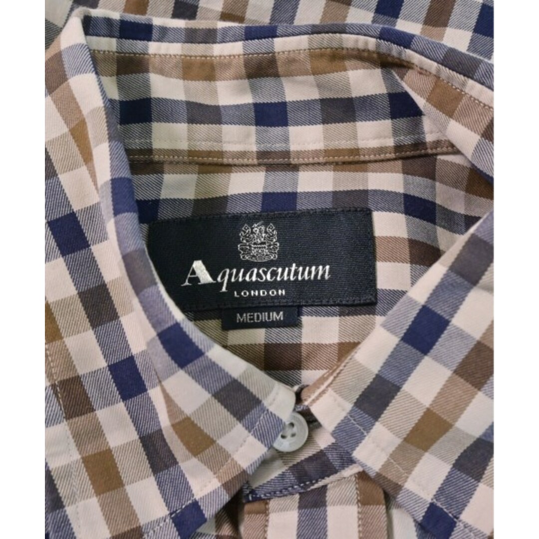 AQUASCUTUM カジュアルシャツ M ベージュx茶x紺(チェック) 【古着】【中古】