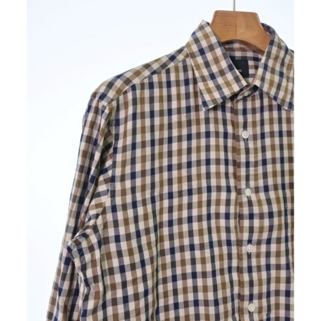 AQUASCUTUM カジュアルシャツ M ベージュx茶x紺(チェック) 【古着】【中古】