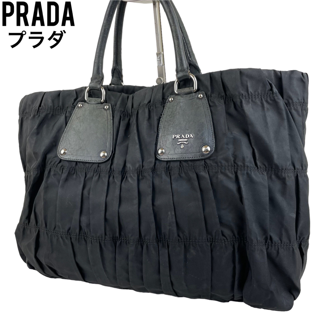 良品　PRADA プラダ　ハンドバッグ　ブラック　シャーリング　ナイロン　大容量