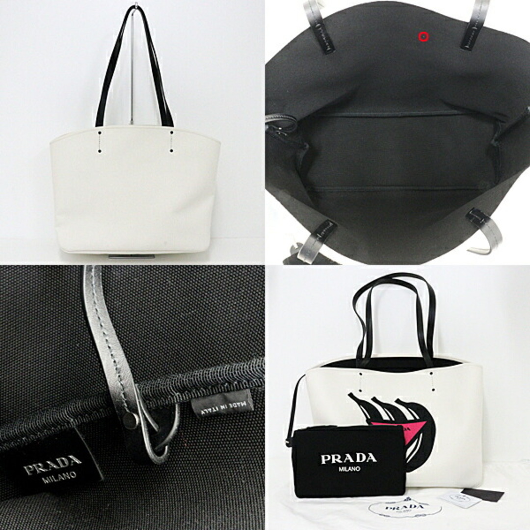 PRADA(プラダ)のプラダ PRADA ポーチ付き トートバッグ カナパ バナナ 1BG220 CANAPA ホワイト ブラック BIANCO/NERO 未使用品 メンズのバッグ(トートバッグ)の商品写真