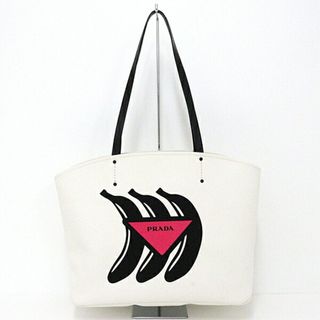 プラダ(PRADA)のプラダ PRADA ポーチ付き トートバッグ カナパ バナナ 1BG220 CANAPA ホワイト ブラック BIANCO/NERO 未使用品(トートバッグ)