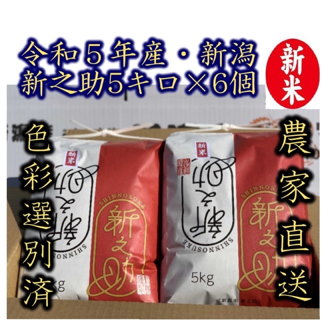 新米・令和5年産　新潟　新之助　白米5kg6個★農家直送★色彩選別済27