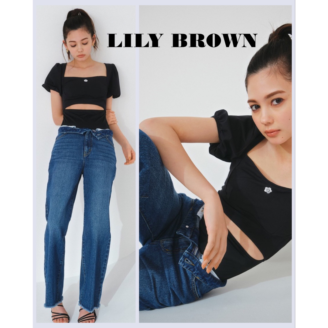 Lily Brown(リリーブラウン)の新品 2023 完売 リリーブラウン バックレースアップセミフレアデニムパンツ0 レディースのパンツ(デニム/ジーンズ)の商品写真