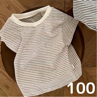 ベビー キッズ ブラウン ボーダー 半袖 Tシャツ トップス 韓国子供服 100(Tシャツ/カットソー)