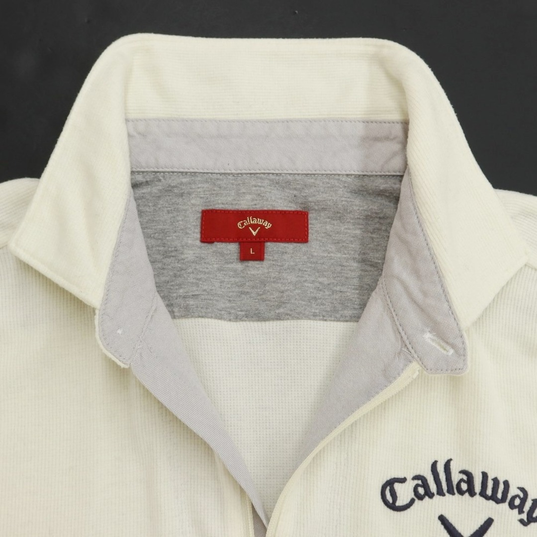 【中古】キャロウェイ Callaway アクリルレーヨン ニット ハーフジップ 長袖ポロシャツ アイボリー系【サイズL】【メンズ】