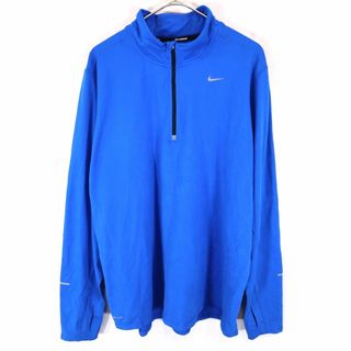 ナイキ(NIKE)のNIKE ナイキ DRI-FIT 長袖Ｔシャツ ハーフジップ ワンポイントロゴ ブルー (メンズ XL) 中古 古着 O1402(Tシャツ/カットソー(七分/長袖))