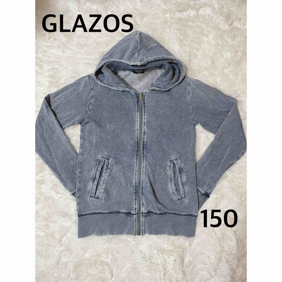 GLAZOS(グラソス)の【GLAZOS】キッズ ウォッシュドデニム風 ジップパーカー 150 ブルー系 キッズ/ベビー/マタニティのキッズ服男の子用(90cm~)(ジャケット/上着)の商品写真