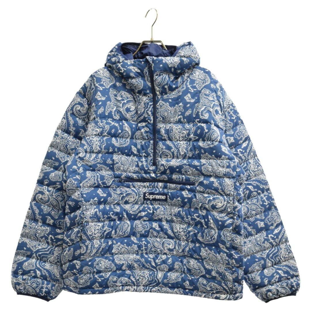 69センチ身幅SUPREME シュプリーム 22AW Micro Down Half Zip Hooded Pullover ペイズリー柄 ハーフジップ ダウンジャケット ブルー