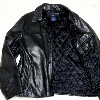 美品 L GAP レザージャケット 牛革 キルティング オーバーサイズ 黒