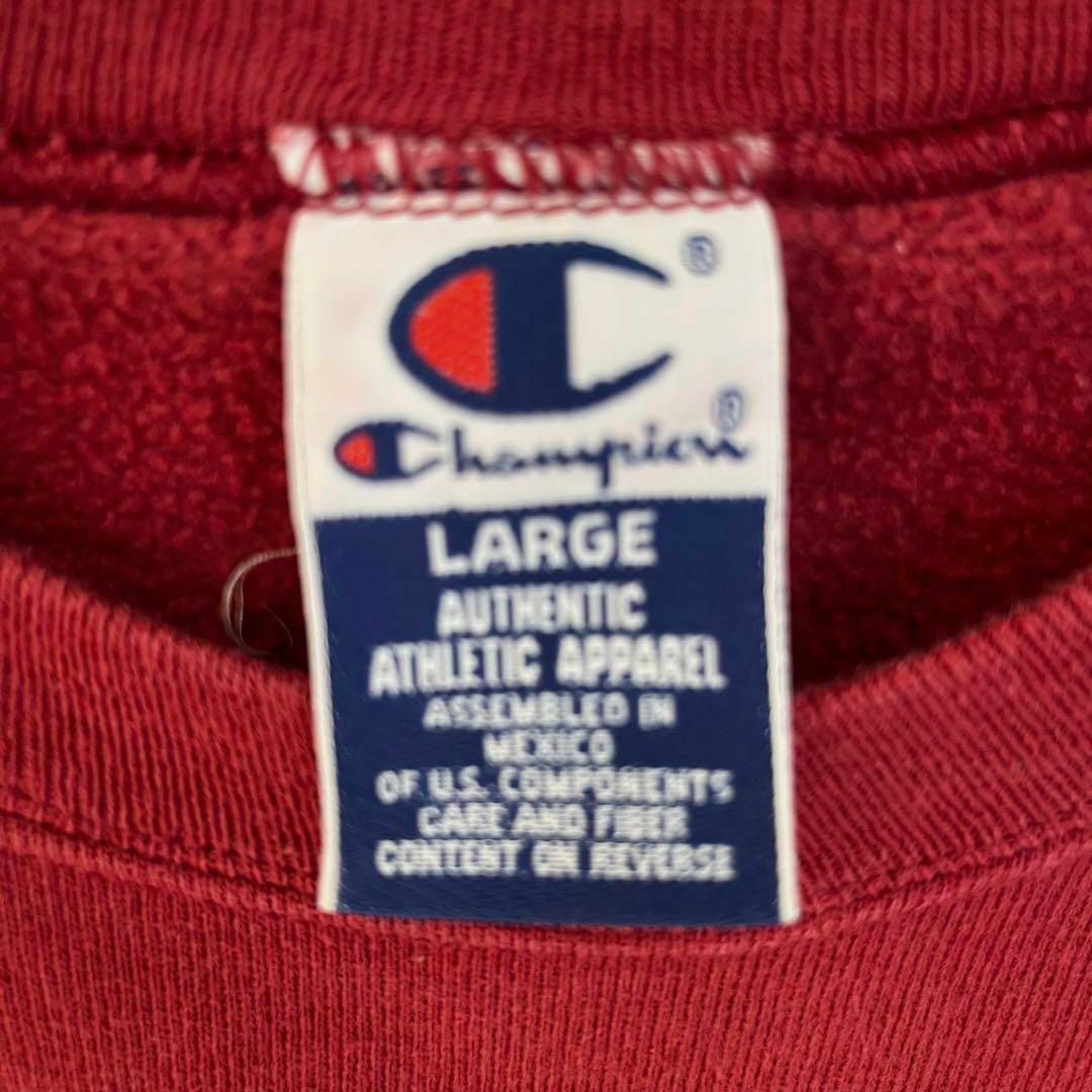 90sヴィンテージ　チャンピオン長袖刺繍ロゴスエットシャツL赤　ユニセックス 2