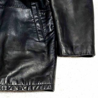 美品 4L エンポリオアルマーニ レザーコート キルティング ラム 黒 ロング