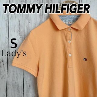 トミーヒルフィガー(TOMMY HILFIGER)のトミーヒルフィガー ポロシャツ Sサイズ 薄オレンジ ゴルフ 刺繍ポニー 古着(ポロシャツ)