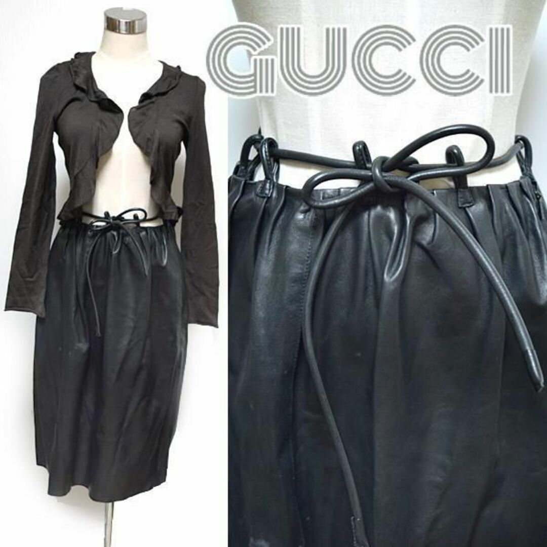 GUCCI 【グッチ】レザースカート サイズ40 黒-