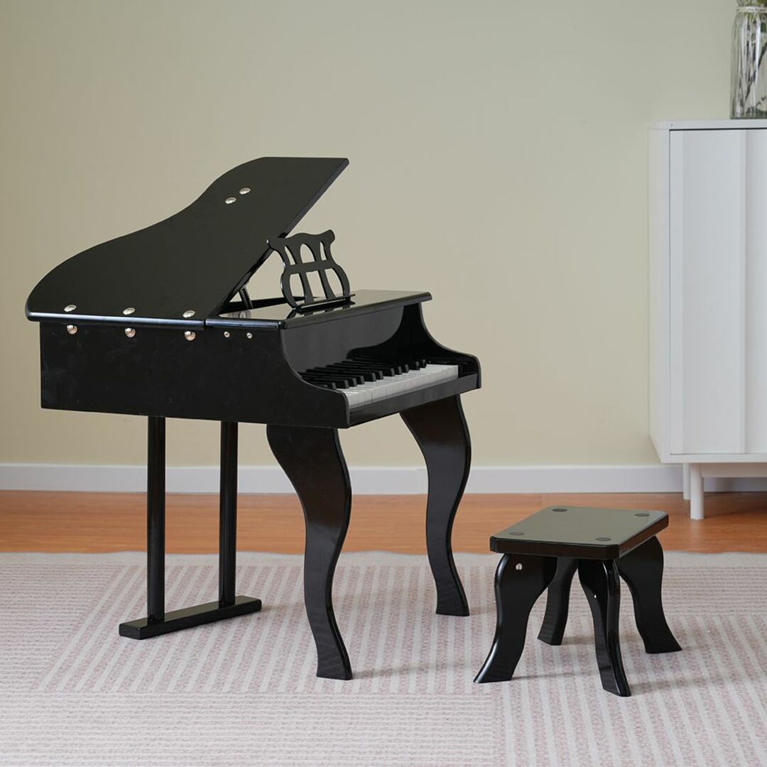 ピアノ おもちゃ ミニグランドピアノ 椅子付 30鍵盤 楽譜付き 【ブラック】