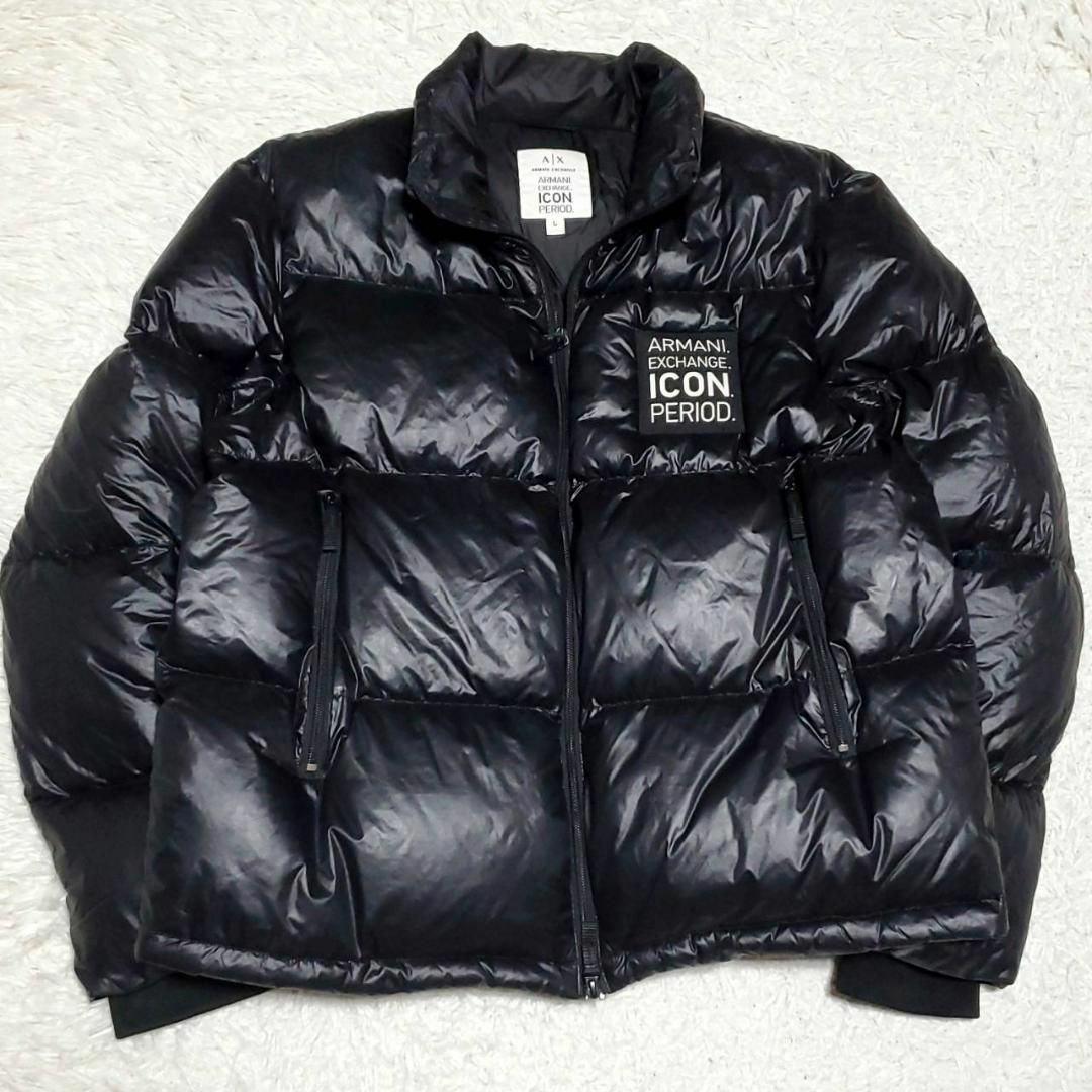 美品 XL アルマーニ ダウンジャケット ロゴワッペン ブラック-