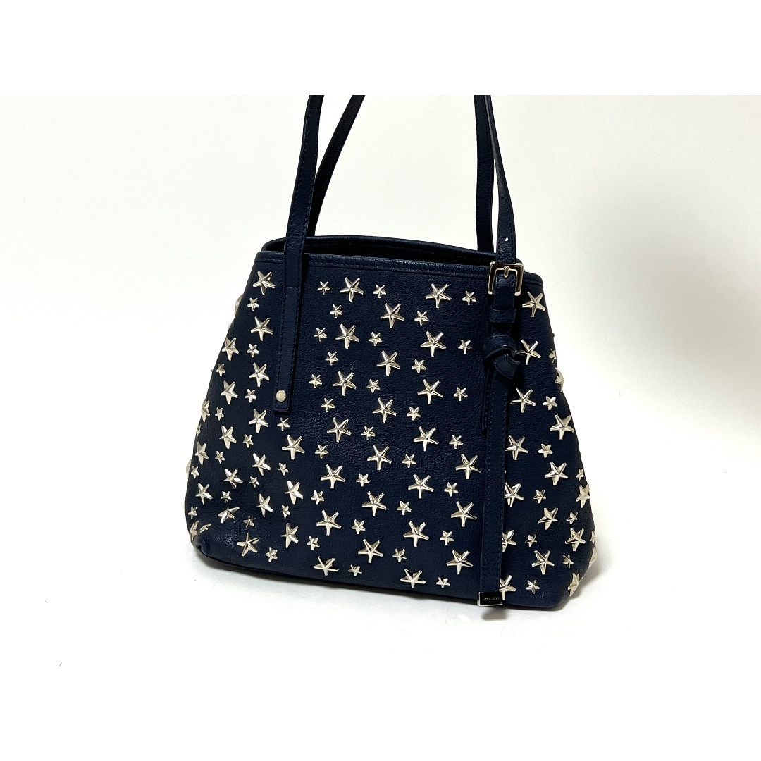 JIMMY CHOO -  JIMMY CHOO ジミーチュウ トートバッグ サシャS ミニ トートバッグ スタースタッズ レザー ネイビー 美品