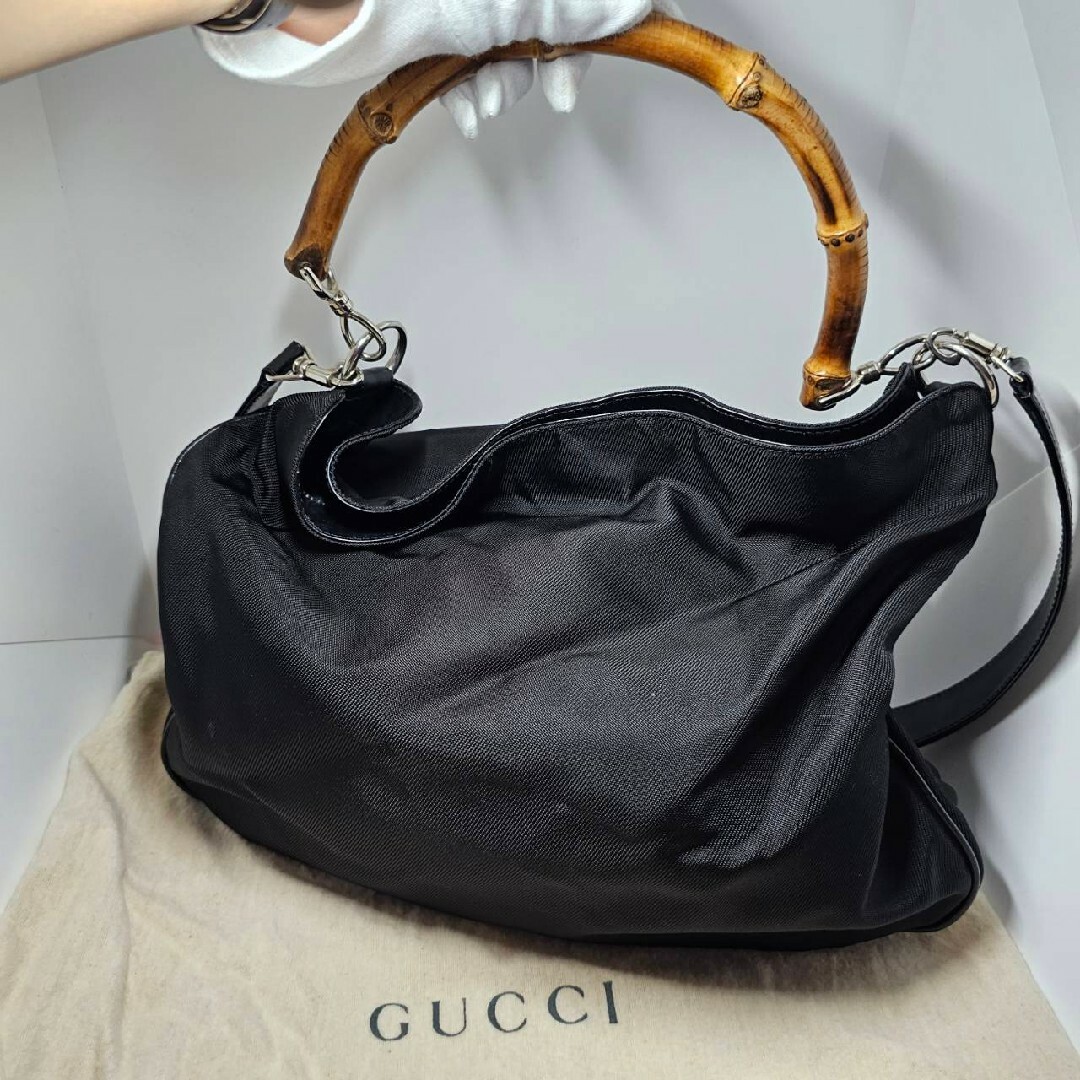 Gucci(グッチ)のGUCCI 2WAY バッグ ナイロンキャンバス バンブー ブラック レディースのバッグ(ハンドバッグ)の商品写真