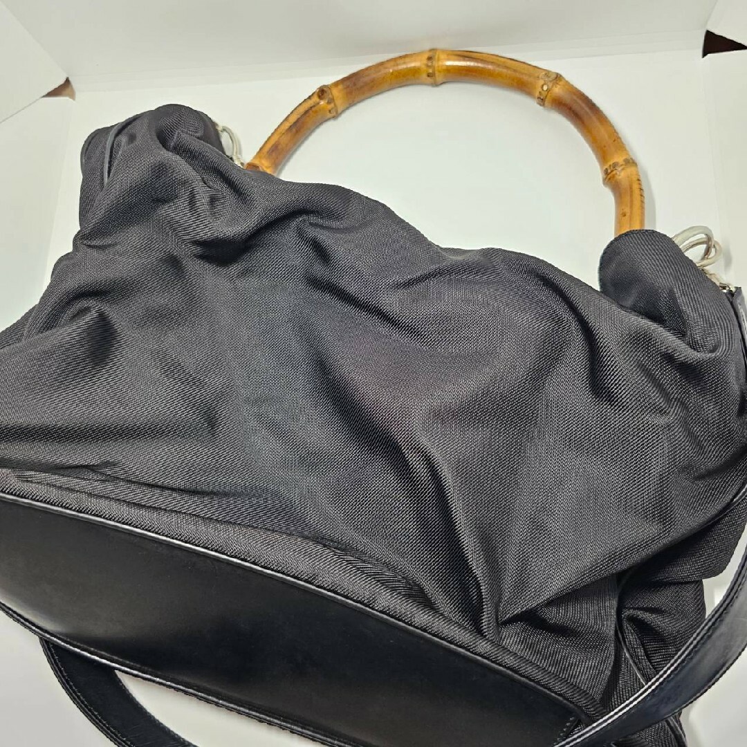 Gucci(グッチ)のGUCCI 2WAY バッグ ナイロンキャンバス バンブー ブラック レディースのバッグ(ハンドバッグ)の商品写真