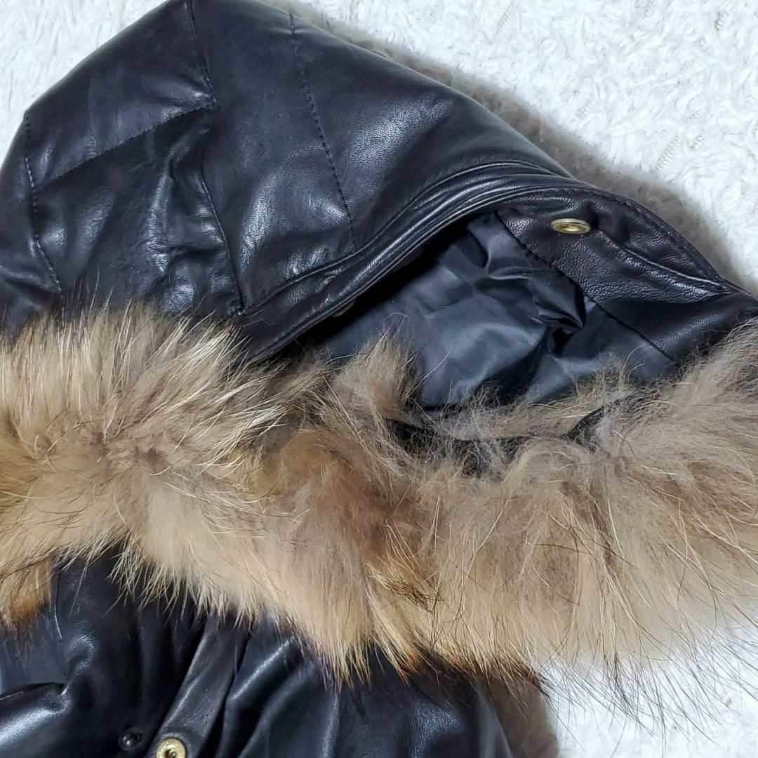 極美品 L シップス ダウンジャケット 羊革 ラクーンファー ウール 銀ボタン
