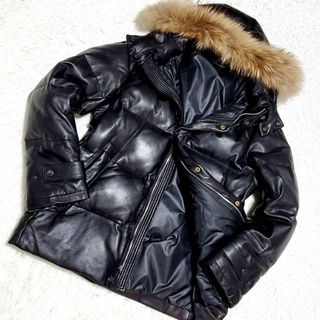 極美品 L シップス ダウンジャケット 羊革 ラクーンファー ウール 銀ボタン