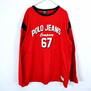 ポロラルフローレン(POLO RALPH LAUREN)のUSA製 POLO JEANS ポロジーンズ 英文字ロゴ 長袖Ｔシャツ アメカジ レッド (メンズ L) 中古 古着 O1515(Tシャツ/カットソー(七分/長袖))