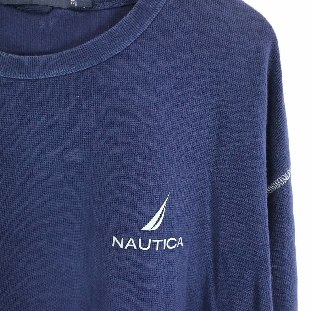 NAUTICA(ノーティカ)のNAUTICA ノーティカ ワンポイントロゴ 長袖Ｔシャツ Y2K 白ステッチ ネイビー (メンズ XXL) 中古 古着 O1570 メンズのトップス(Tシャツ/カットソー(七分/長袖))の商品写真