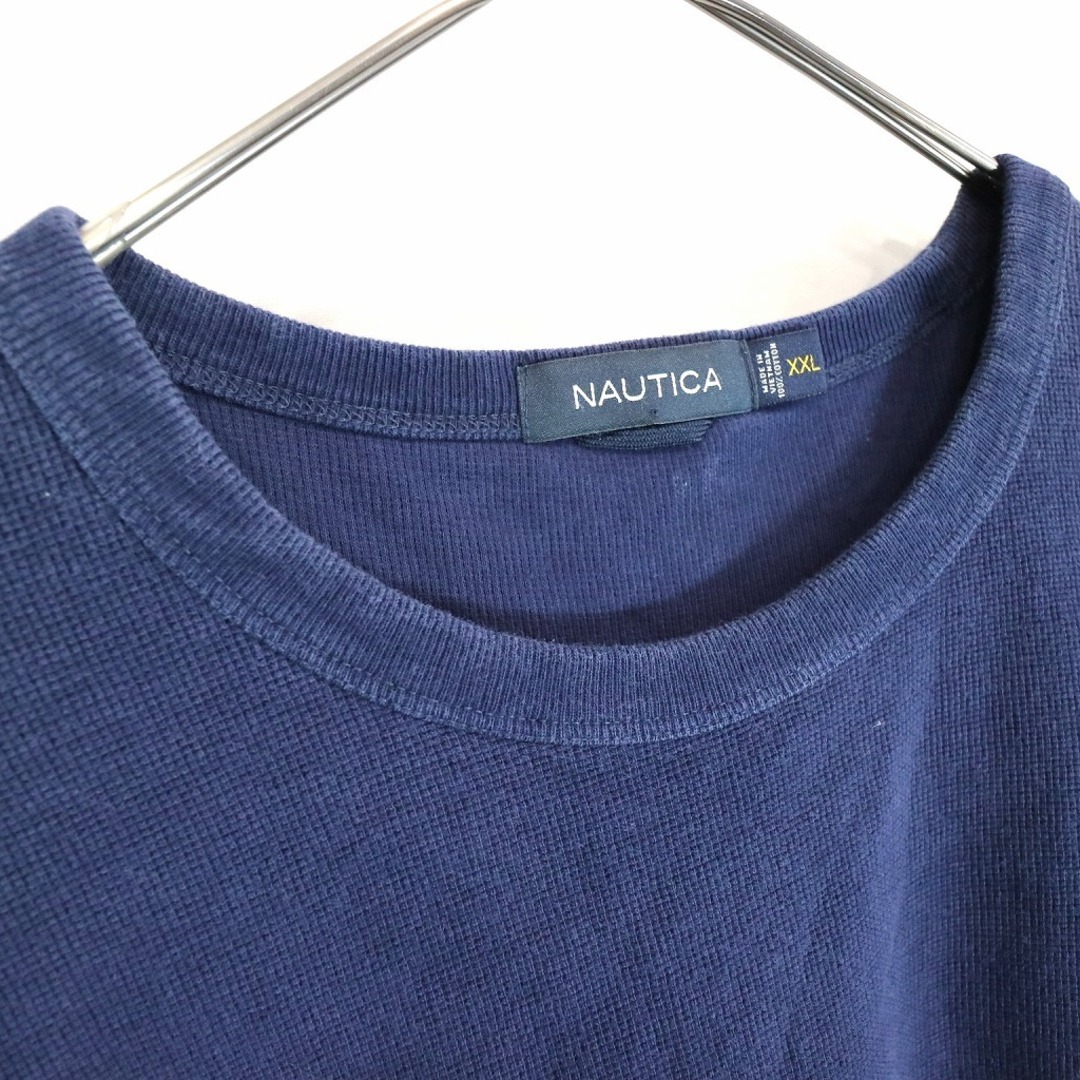 NAUTICA(ノーティカ)のNAUTICA ノーティカ ワンポイントロゴ 長袖Ｔシャツ Y2K 白ステッチ ネイビー (メンズ XXL) 中古 古着 O1570 メンズのトップス(Tシャツ/カットソー(七分/長袖))の商品写真