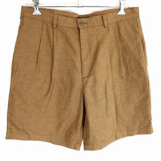 DOCKERS ドッカーズ リネン混 ２タックワイドショートパンツ アメカジ ブラウン (メンズ 36) 中古 古着 O1576(ショートパンツ)