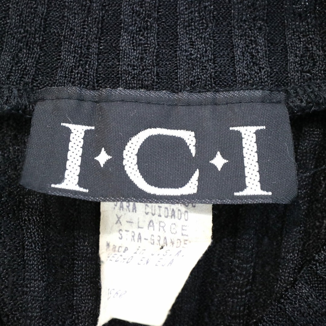 USA製 ICI シアー系 Vネック 長袖Ｔシャツ 大きいサイズ 紙タグ ストライプ ブラック (メンズ X-LARGE) 中古 古着 O1547 メンズのトップス(Tシャツ/カットソー(七分/長袖))の商品写真