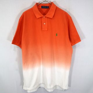 ポロラルフローレン(POLO RALPH LAUREN)のPolo by Ralph Lauren ポロバイラルフローレン 半袖ポロシャツ 刺繍 グラデーション ワンポイント オレンジ (メンズ XL) 中古 古着 O1590(ポロシャツ)