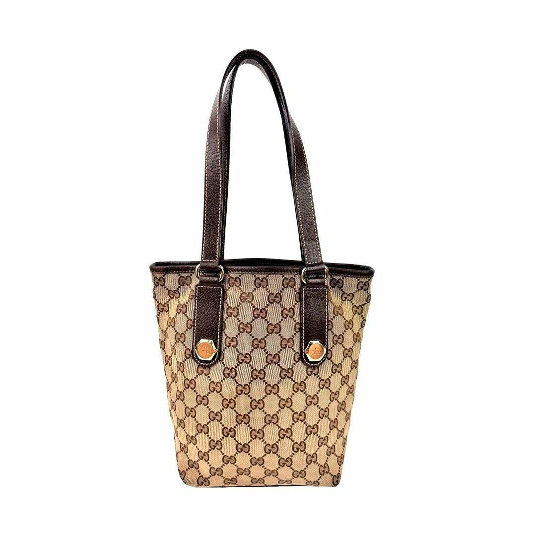 Gucci(グッチ)のグッチ GGキャンバス 肩掛け トートバッグ 153361 レザー ブラウン 茶 レディースのバッグ(トートバッグ)の商品写真