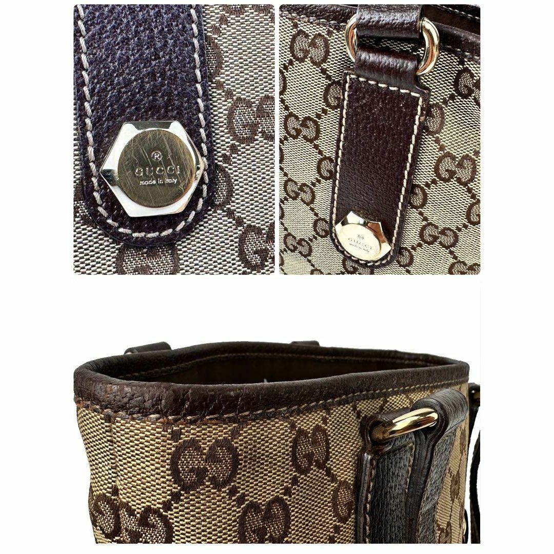 Gucci(グッチ)のグッチ GGキャンバス 肩掛け トートバッグ 153361 レザー ブラウン 茶 レディースのバッグ(トートバッグ)の商品写真