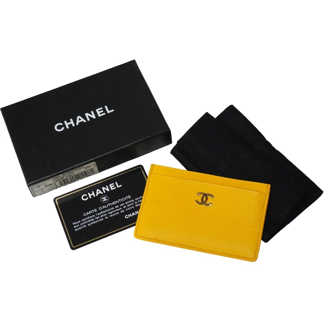 極美品 CHANEL シャネル カードケース ココマーク 6番台 2000年 イエロー レザー ゴールド金具 フランス製  54541